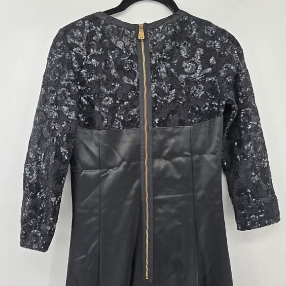 Frankie Morello Gala-Ready Glam Black Satin Sequin Lace Sheath Pencil Dress 40 - Picture 9 of 11